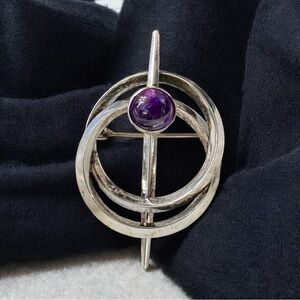 Unique Scandinavian Amethyst Sterling Silver Brooch — Arvo Saarela